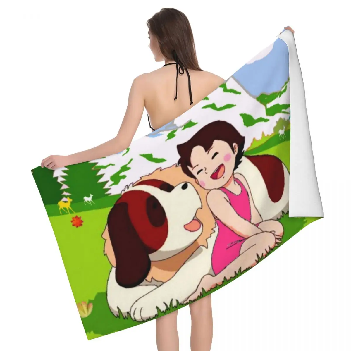 An Afternoon With Heidi Beach Bath Towel Microfiber Alps Mountain Cartoon Shower Sports Yoga Towels