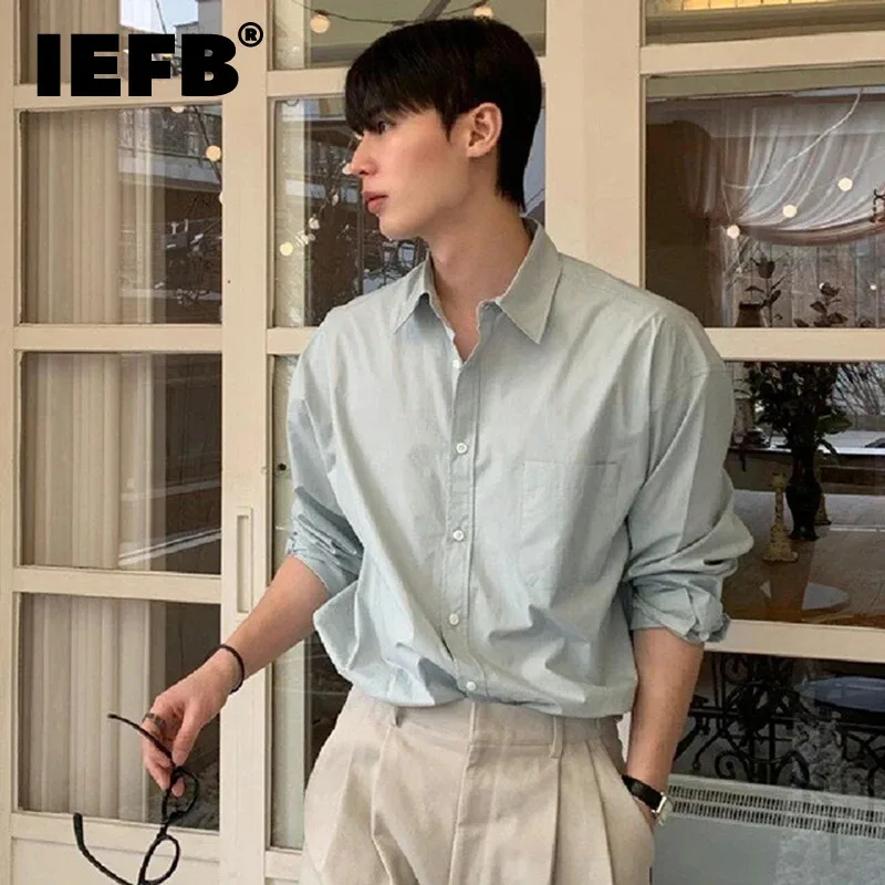 IEFB New Fashion Men's Shirts Casual Turn-down Collar Long Sleeve Pocket Clothing Loose Single Breasted Autumn Chic 9C6531