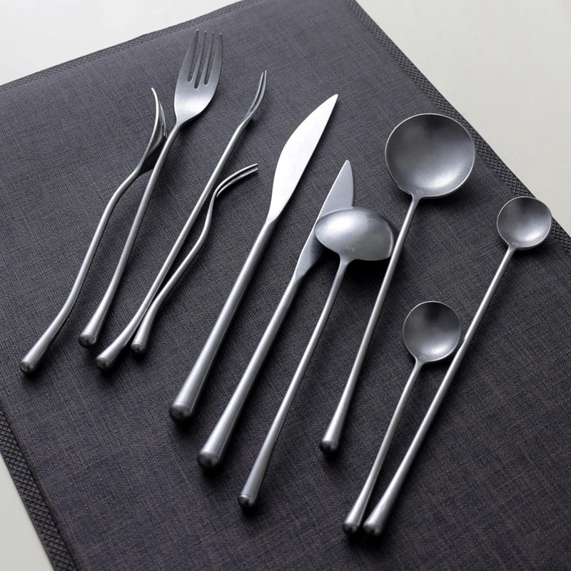 

Vintage Cutlery Set Stainless Steel Reusable Spoons and Forks Knife Dinnerware Set Dishes Conjunto De Talheres Tableware