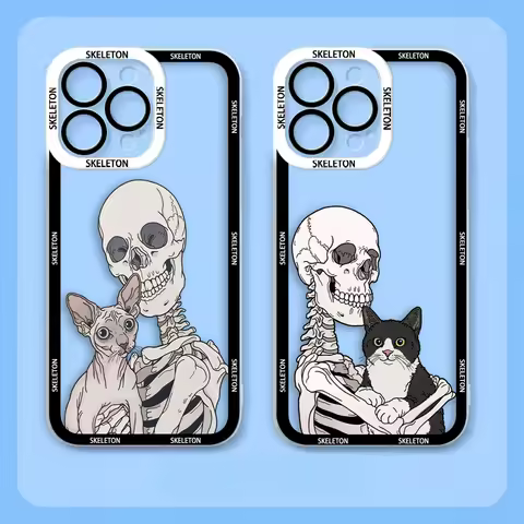 Horrible Skull Cat Clear Case For Samsung Galaxy NOTE 20 10 A73 A72 A71 A53 A51 A50 A42 A33 A32 A30 A23 A22 A21S A14 A13 Case