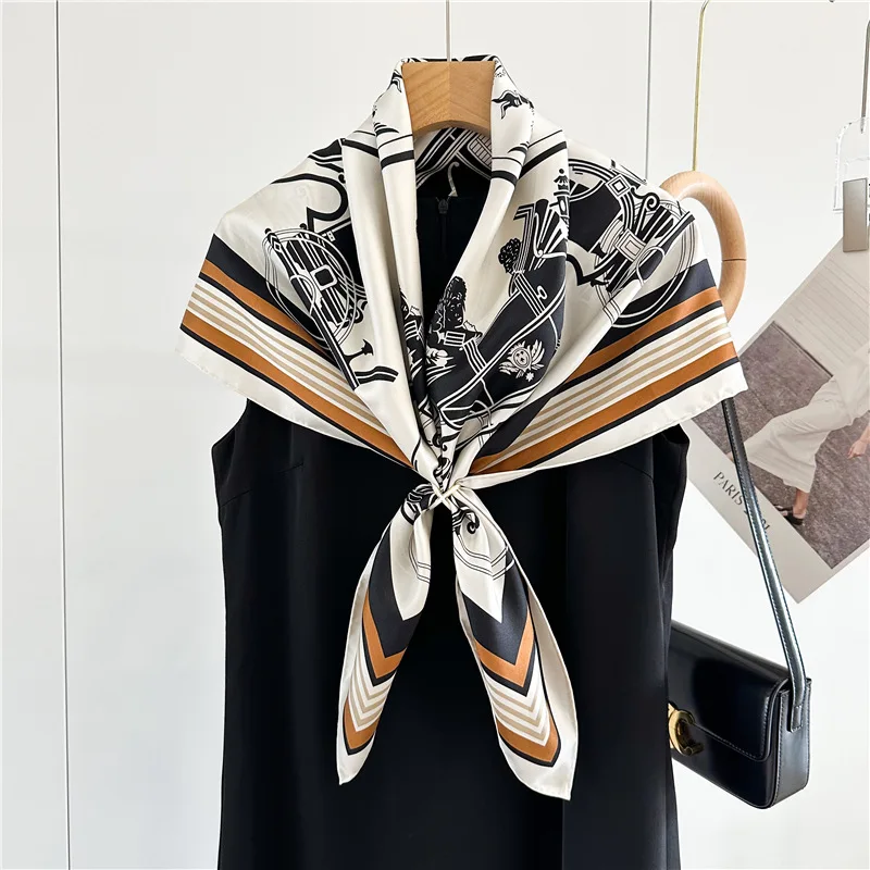 Carriage Print 100% Silk Scarf Shawl Classic Type Womens Fashion Square Silk Neckerchief Wraps 90*90cm