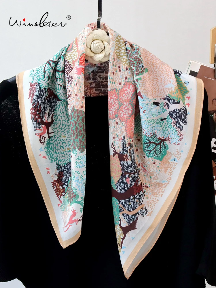 

Winsleter-Женский элегантный шарф из 100% натурального шелка, модный принт 68*68 см, универсальный платок для подарков маме, новинка осени 2023 года A59714CC