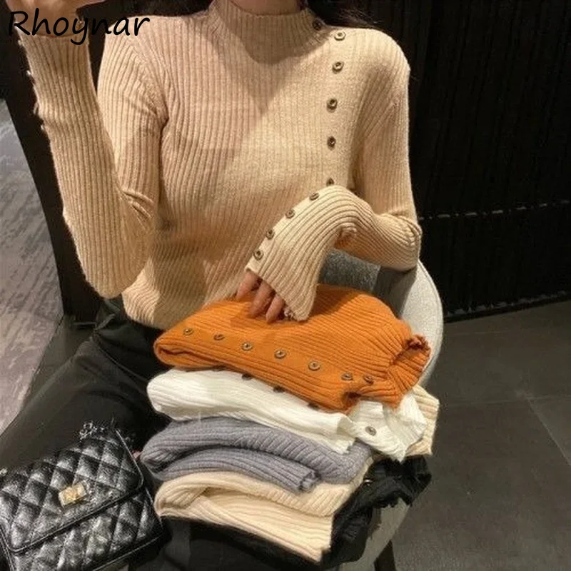

Pullovers Women Slim All-match Sweater 6 Colors Elegant Basic Daily Classic Solid Simple Female Autumn Warm Stylish Fit Ulzzang