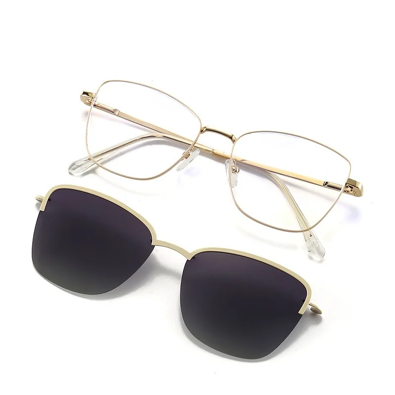 COHK Fashion Square Women Sunglasses 2 In 1 Clip On Magnet Sun Glasses Polarized UV400 Metal Eyeglass Frame Prescription Eyewear