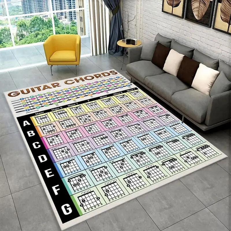 Music Theory Chart Piano Guitar Chords Large Area Rug Non-slip Carpet for Bedroom Living Room Sofa Doormat Home Decor Floor Mat