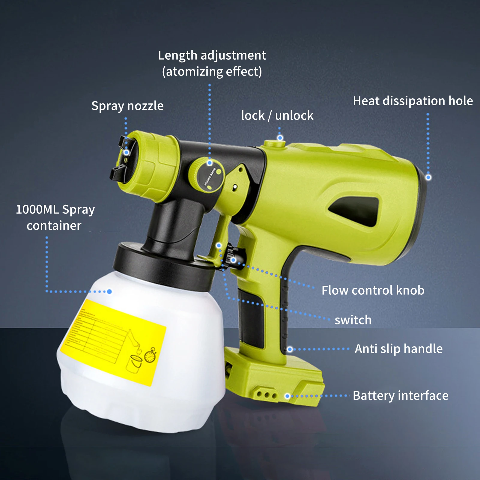 Cordless Paint Sprayer replacement Handheld Electric Paint Sprayer with 1000ML Container  for Home Interior and Exterior