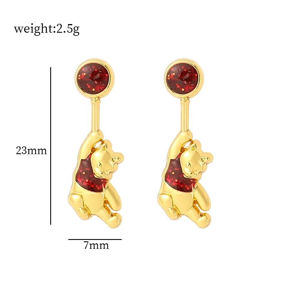 Disney Winnie the Pooh Womens Gold Plated Earrings Edward Pooh Bear Drop Earrings for Women Christmas Gift Jewelry