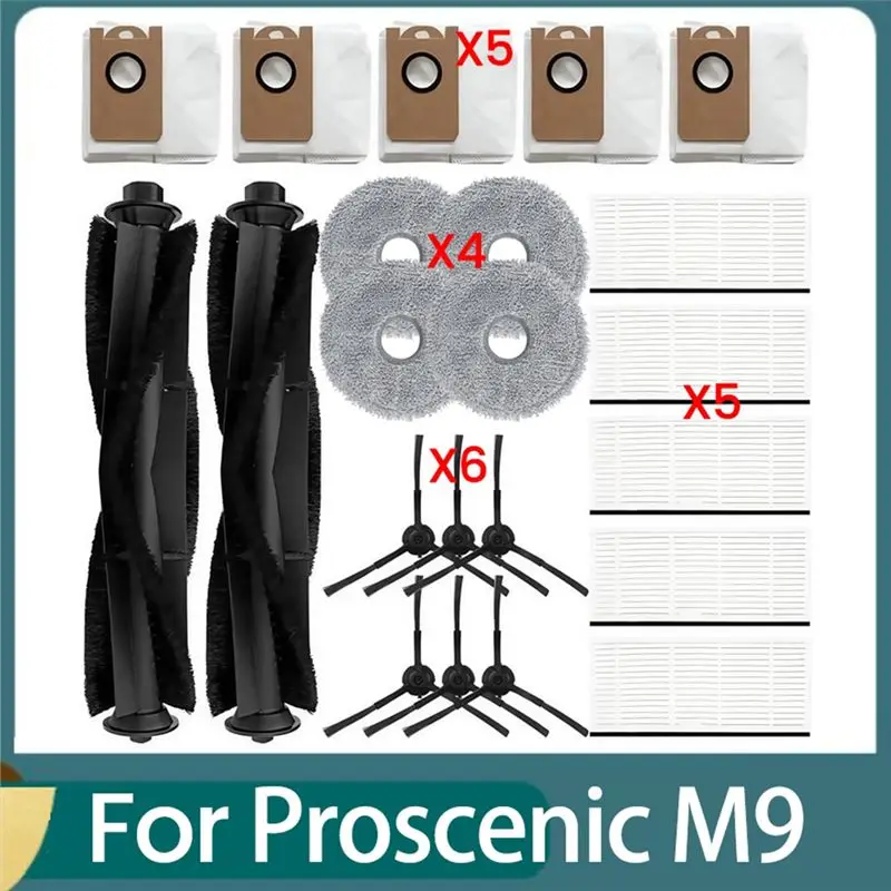 

A24F-22PCS Replacement Parts For Proscenic M9 Robot Vacuum Cleaner Main Side Brush HEPA Filter Mop Cloth Dust Bag