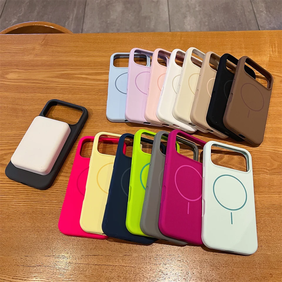 Funda de silicona líquida suave mate para iPhone 15, 16, 17 Pro Max Air, para carga inalámbrica Magsafe, para Apple 14, 13, 12 6