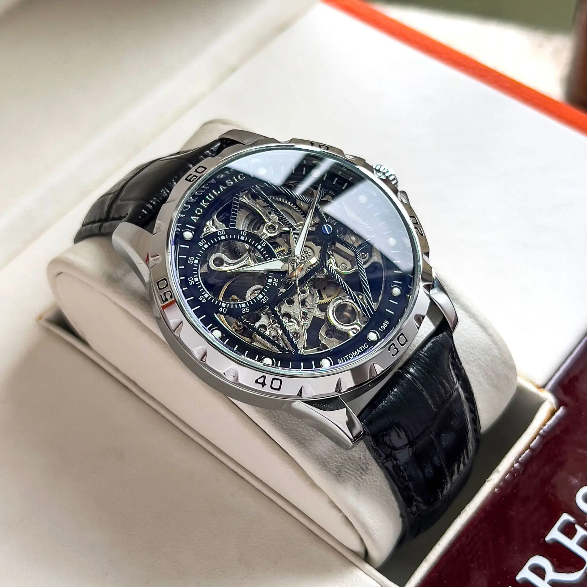 

Stainless Steel New Dual-Sided Skeleton Premium Luminous Waterproof Self-Wind Automatic Watch for Men