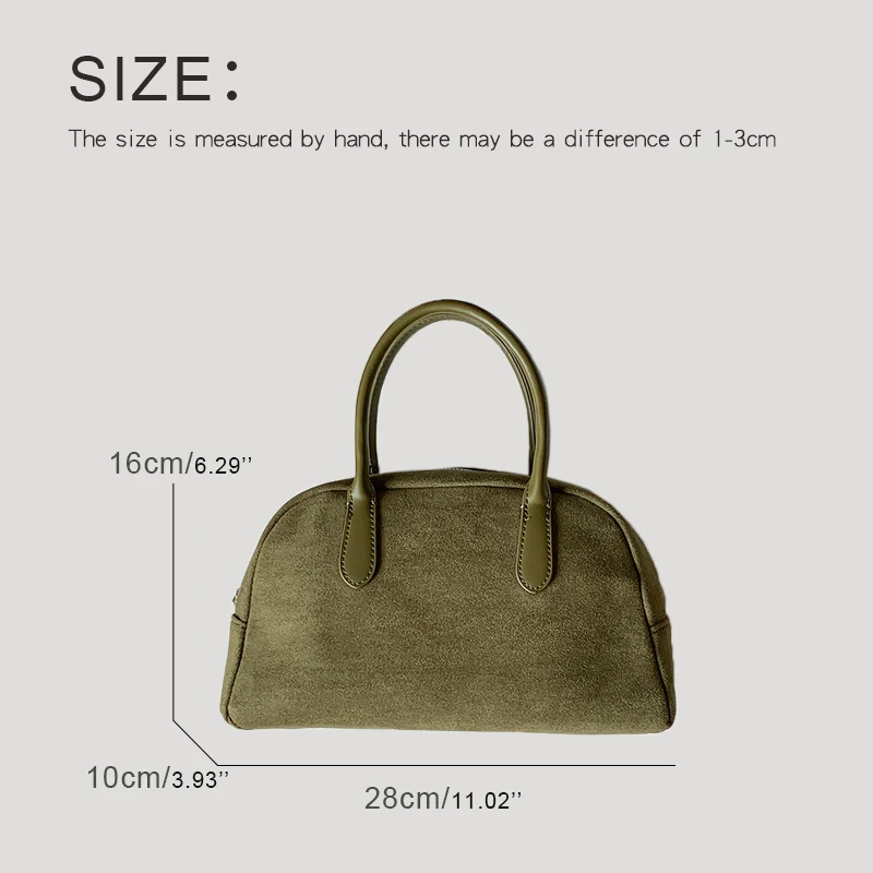 Korean Casual Boston Bag For Women Luxury Designer Handbags And Purses 2024 New In Faux Suede Vintage Nubuck Leather Carry Wrist