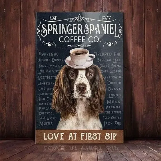 Metal Sign Springer Spaniel Dog Coffee Company Vintage Kitchen Signs Wall Decor Aluminum Plague Signs Home Bars