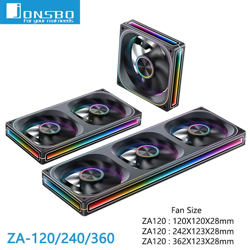 Jonsbo ZA-120/240/360 ARGB Computer case fan,4 sides Infinity Mirror lighting effect/28MM thickness integrated cooling fan