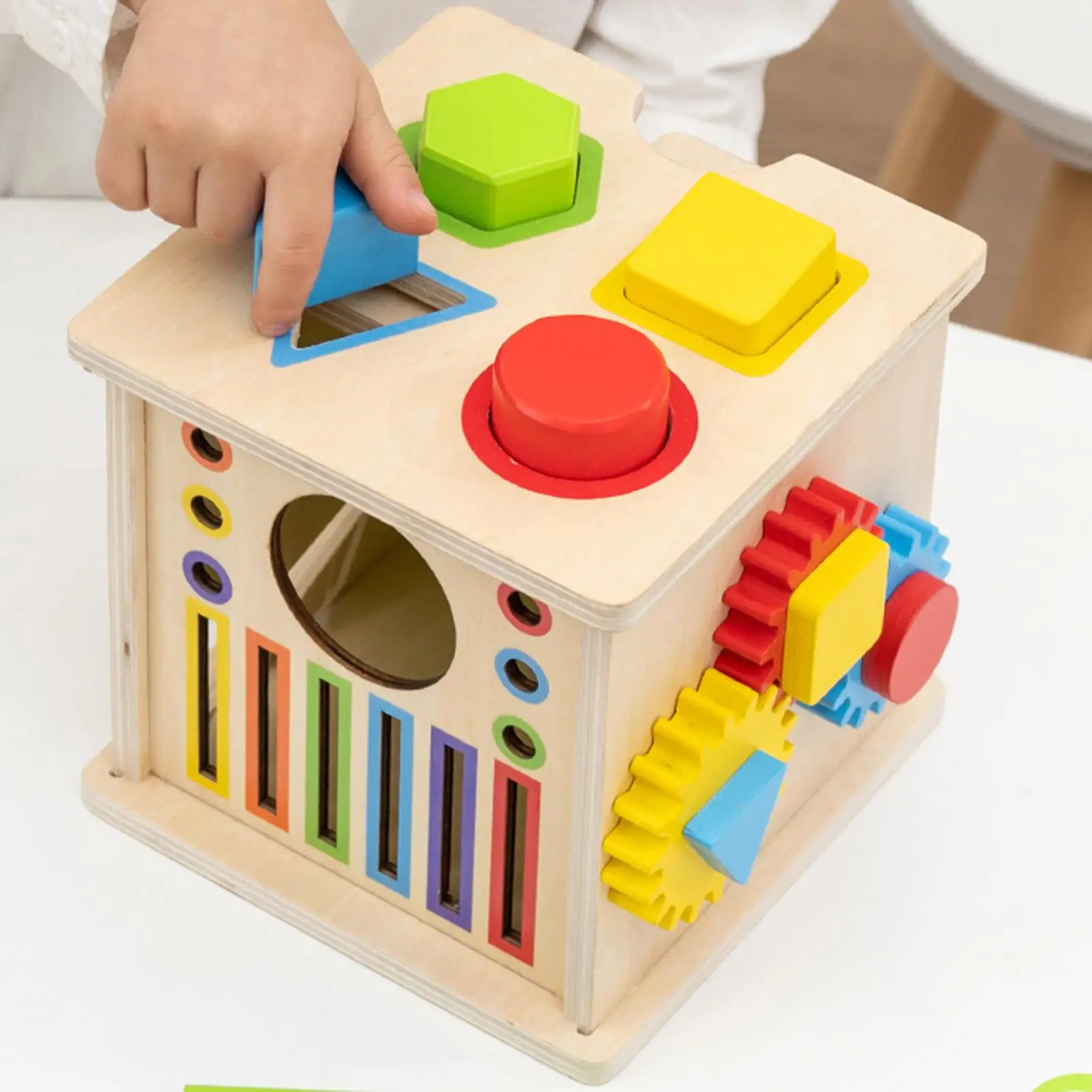 8 w 1 Zabawki edukacyjne Montessori Kostka sensoryczna Drewniane zabawki do sortowania kolorów i kształtów Zabawka edukacyjna typu fidget Skrzynia skarbów