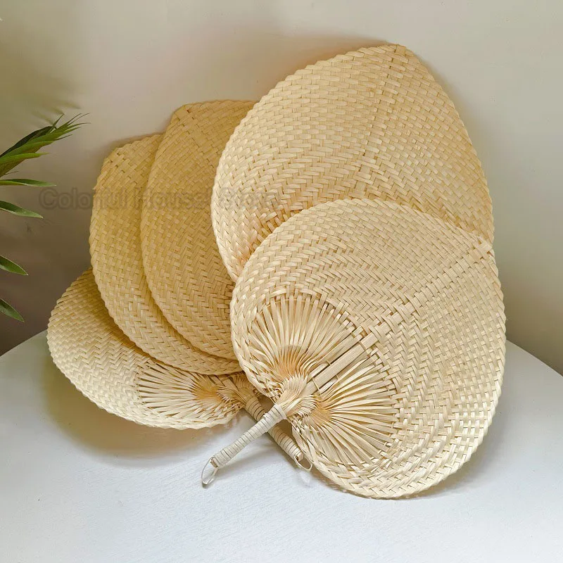 1pcs Wedding Decor Fans Bamboo Raffia Hand Fans for Guest Hand Weaving Fan for Summer Cooling Beach Wall Decor Party Favors