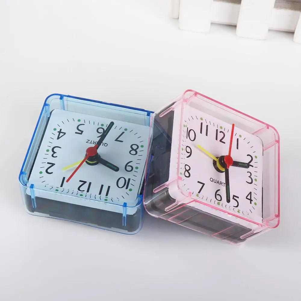 Creative Mute Square Alarm Clock Candy Color Transparent Mini Table Clock Stably Stand Square ​Bedroom