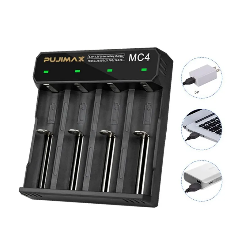 PUJIMAX 4 Slots 18650 Battery Charger 3.7/4.2V Series Lithium Battery Charging For 18350 14500 26500 22650 Fast Charging Adapter