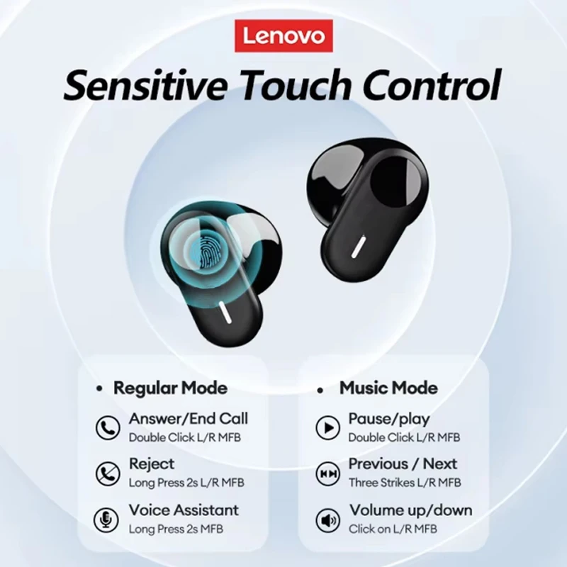 Choice Lenovo LP19 Wireless Bluetooth Earphones HiFi Surround Sound Headphones Sports In-Ear Dual Mode HD Call Earbuds with Mic