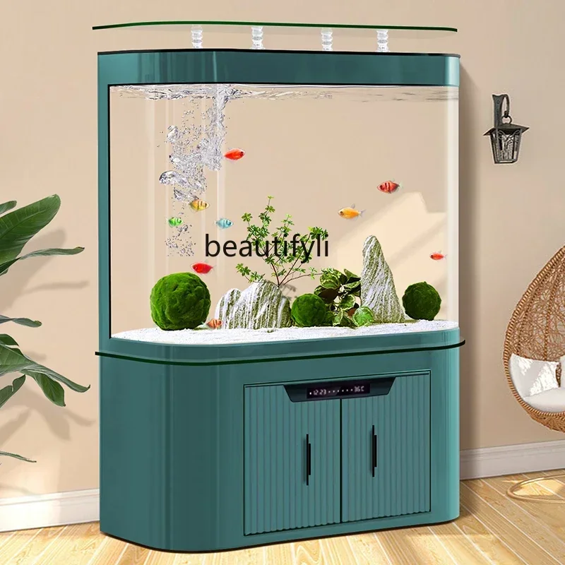 

Fish Tank Aquarium Modern Light Luxury Bottom Filter Living Room Lazy Ecological Change Water Fish Globe with Base Cabinet