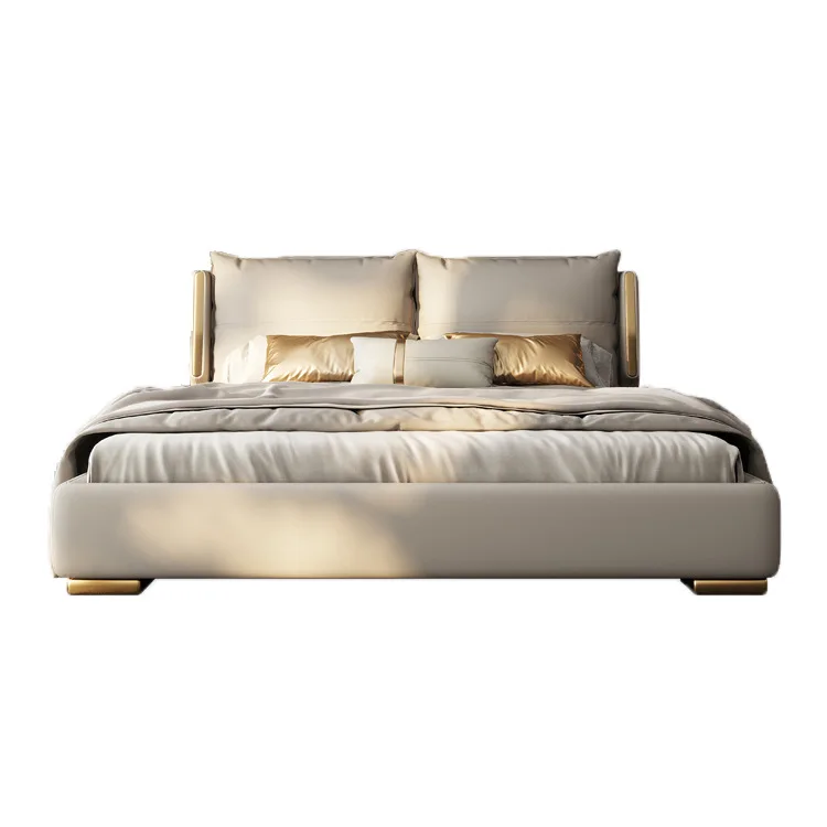 

Simple modern bedroom leather bed Small apartment storage soft bag leather art bed Italian atmosphere 1.8 meters double wedding