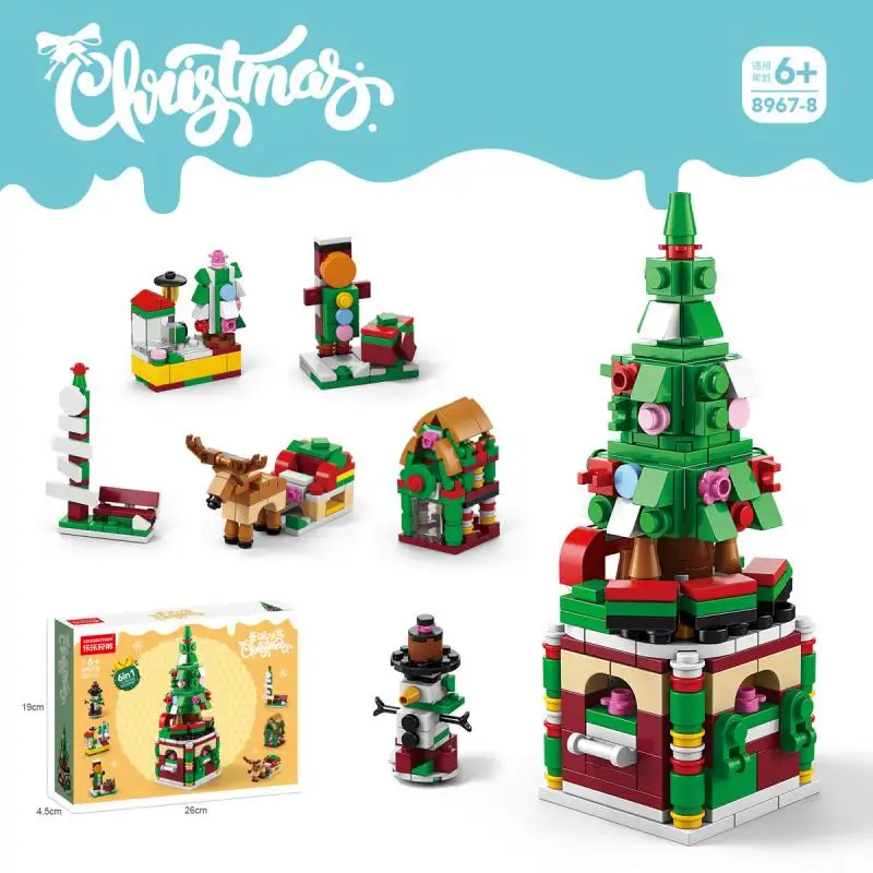 Creative Christmas Series Building Blocks Small Kawaii Train renna House Mini Model mattoni fai da te Set giocattoli per regali per bambini