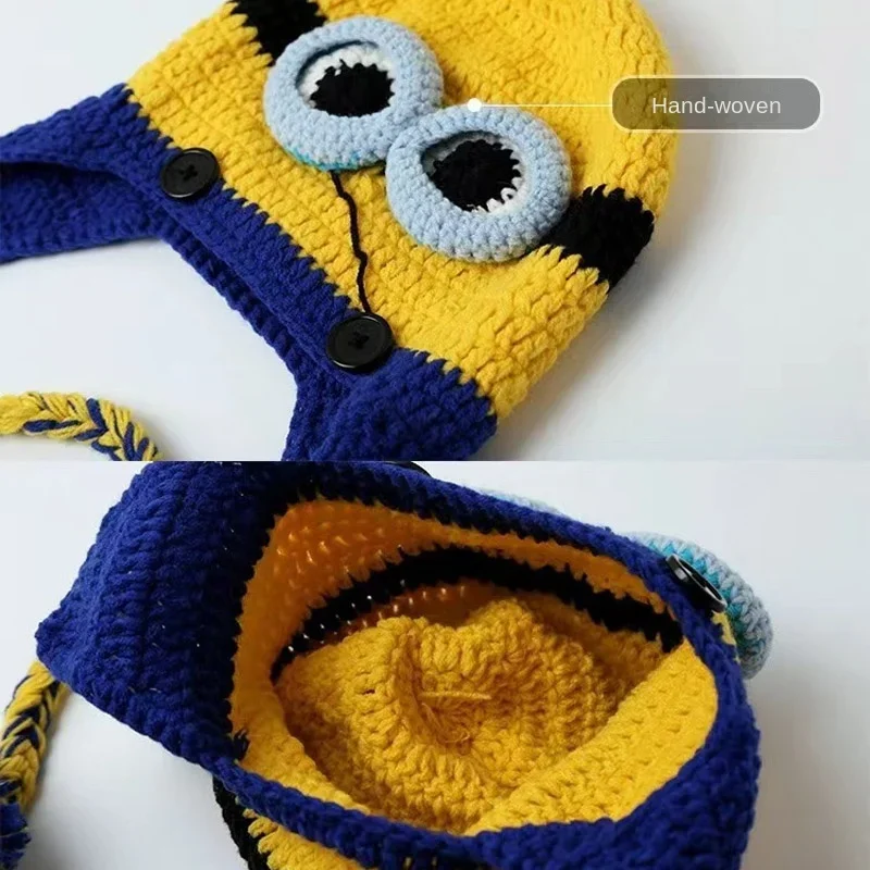 Minions Beanie Hat Women Cute Ins Knitted Wool Cap Winter Ski Mask Hat Funny Windproof Knit Beanies Bonnet Warm Unisex Caps Gift