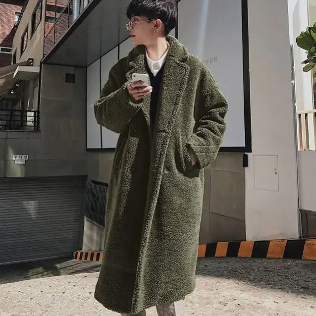 홍콩 스타일 양털 두꺼운 롱 코트 남성 겨울 골지 코트 큰 사이즈 패딩 점퍼 인터넷 스타 따뜻하게 유지