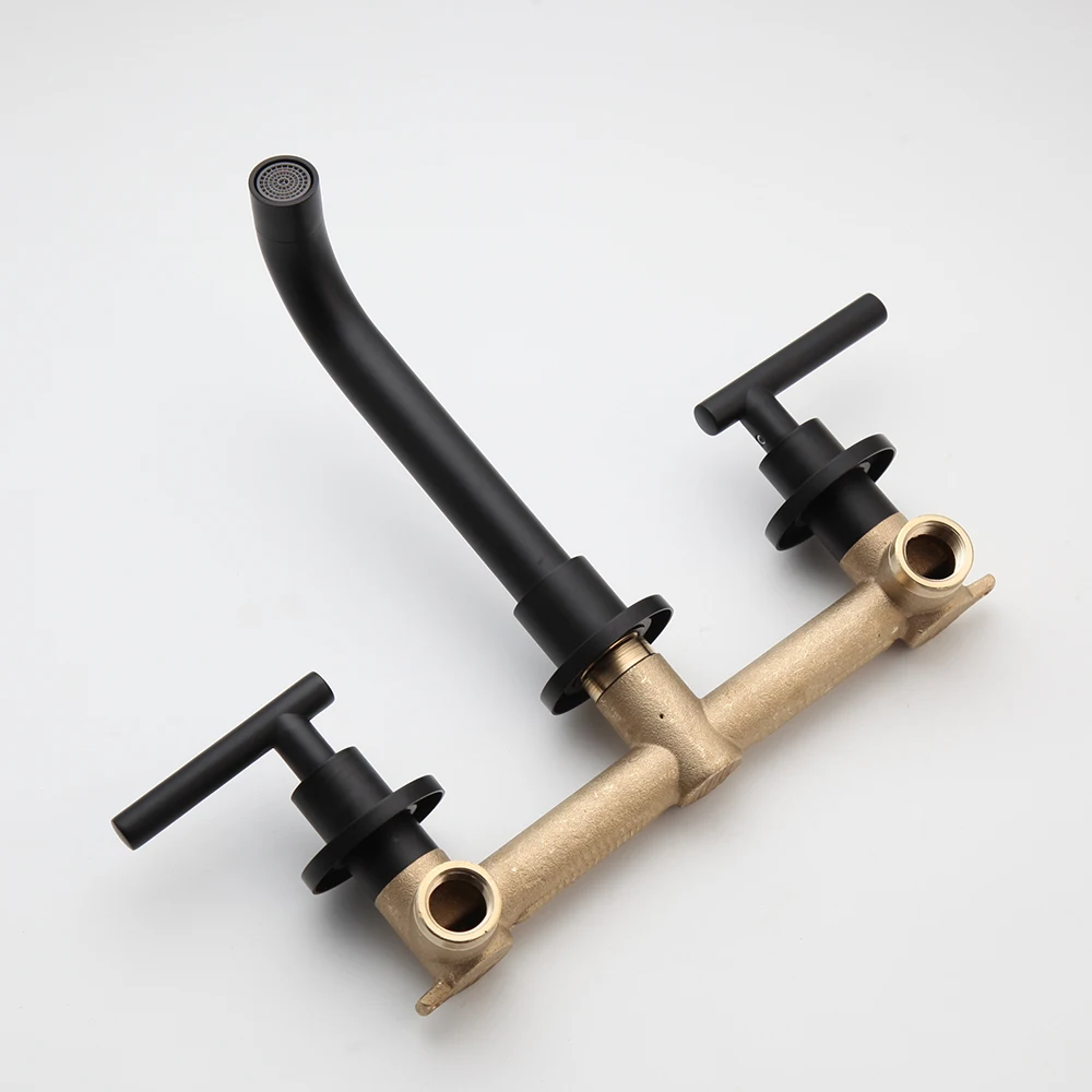 KEMAIDI Matte Black Wash Basin Sink Faucets Wall Mounted Brass Bathtub Mixer Tap Faucet Bathroom Bathtub Faucet Stream Sprayer