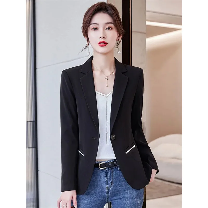 Chaqueta de traje negro para mujer primavera otoño 2025 nuevo abrigo Blazer de alta calidad prendas de vestir de temperamento pequeño cintura Casual prendas de vestir Top femenino
