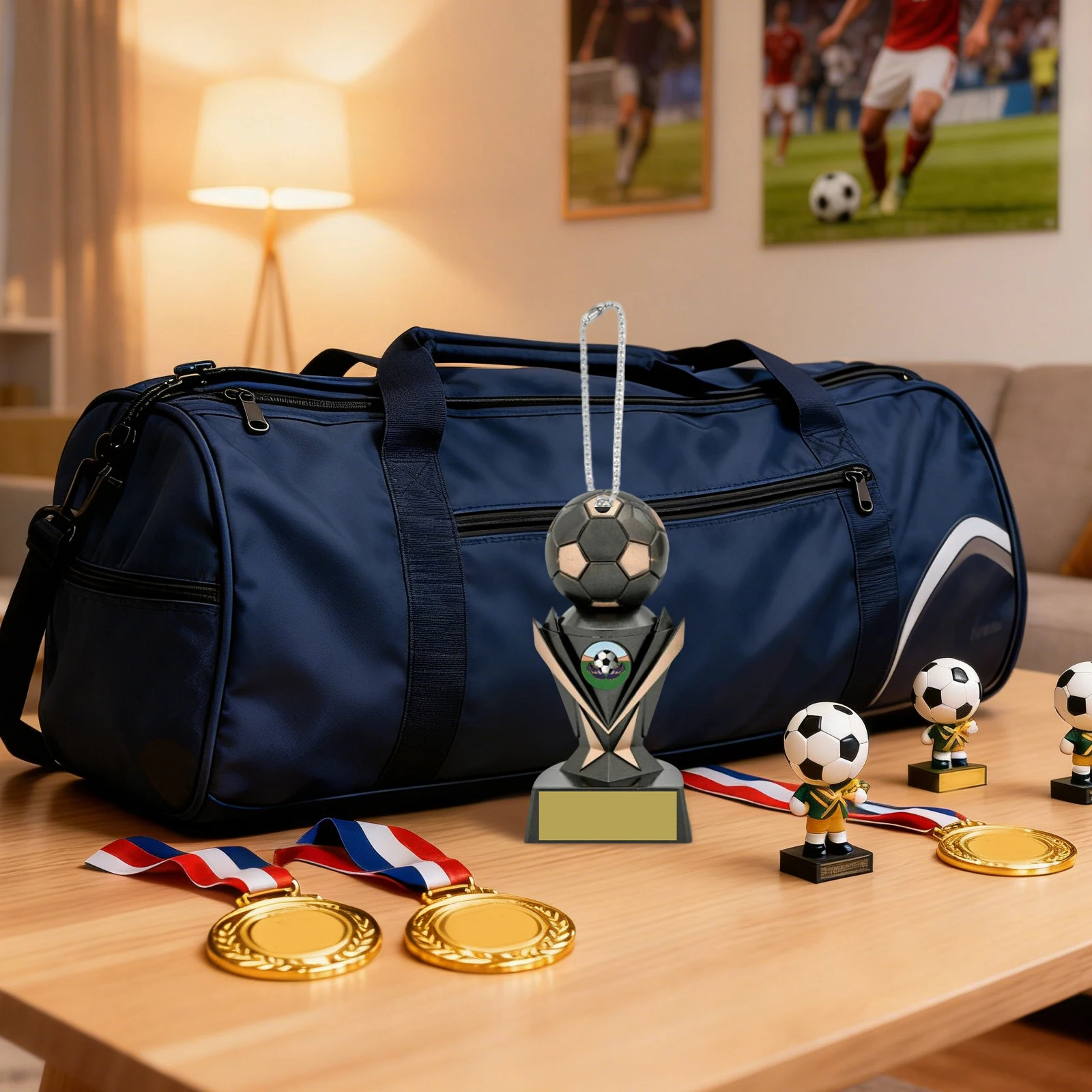 

Soccer Trophy Shape Customized Diy Car Mirror Hanging Accessories Bag Charms Personalized Text Football Awards Keychain Gifts