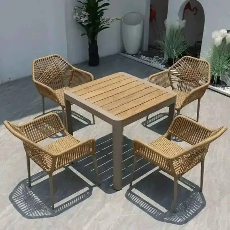 

Leisure Aluminum Alloy Outdoor Table Nordic and Chair Terrace Table and Rattan Chair Garden Furniture Sets Chairs for Courtyard