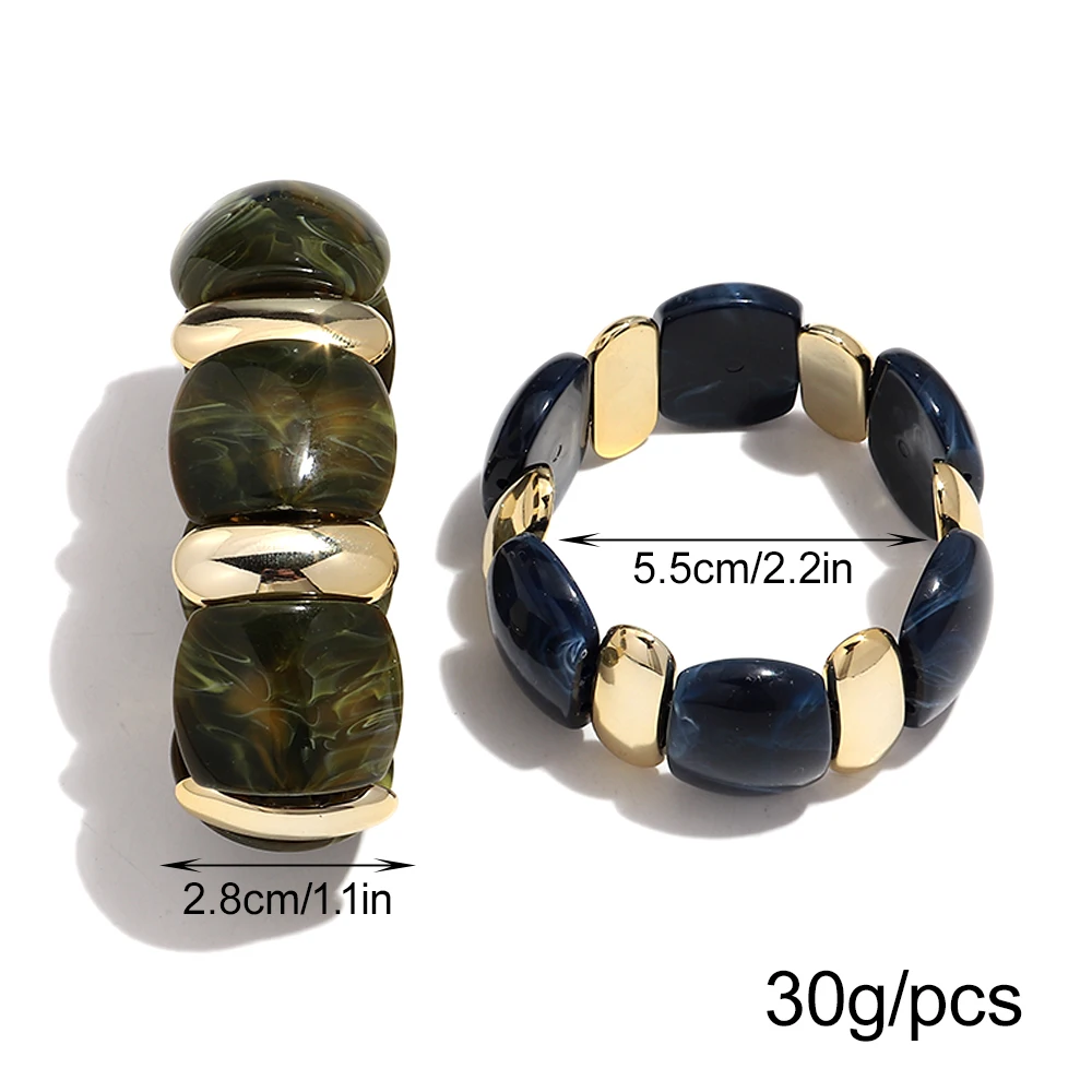 Elegante Acryl Marmor Geometrische Blütenblatt Gebogene Perlen Elastische Armbänder Trendy CCB Perle Chunky Armreifen Armband Frauen Zubehör – Detail 2