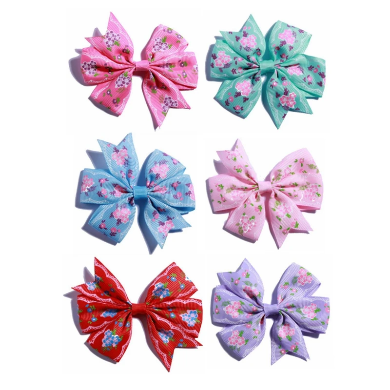 

50PCS 3.2" Hot Sale Boutique Hair Bow With Flower Girls Grosgrain Ribbon HairBow with Clips Hairpin Girls Hair Accessories