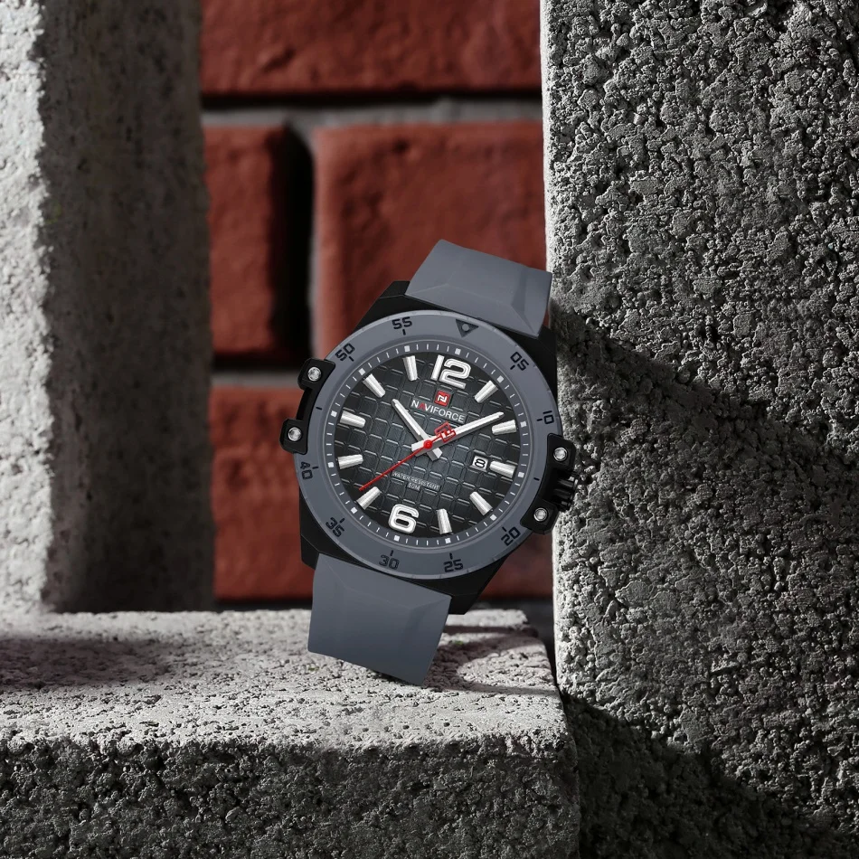 NAVIFORCE 50m Waterproof Men's Watch Silicone Strap Quartz Movement Stylish Fashion Casual Sports Wristwatch for Male Gift