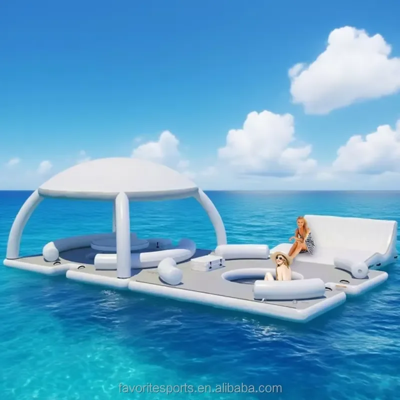 Inflatable Floating Island Platform with Canopy Large 340cm 500kg Capacity Social Pool Parties Lake Gatherings