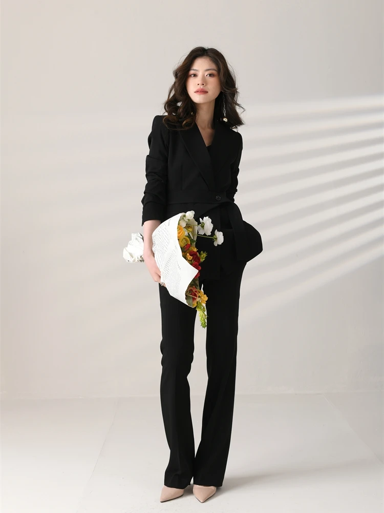 

Ele Bla Tailored Suit Set Women's Spring Autumn Two-Piece Ensemble Profional Office Wear Slim Fit Long Sve Button