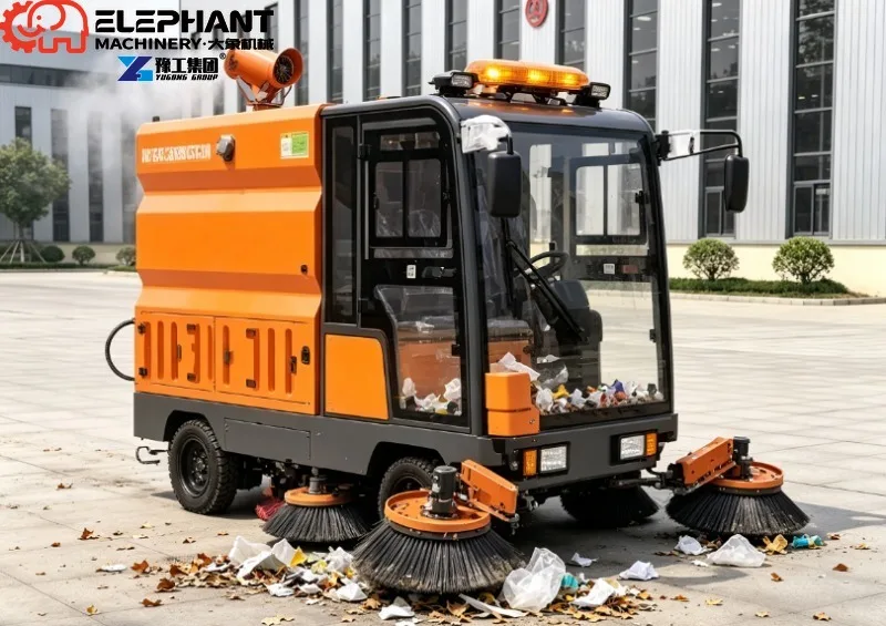 4‑Wheel Fully Enclosed Road Sweeper Electric Industrial Cleaner For Public Street Pavement Sweeping
