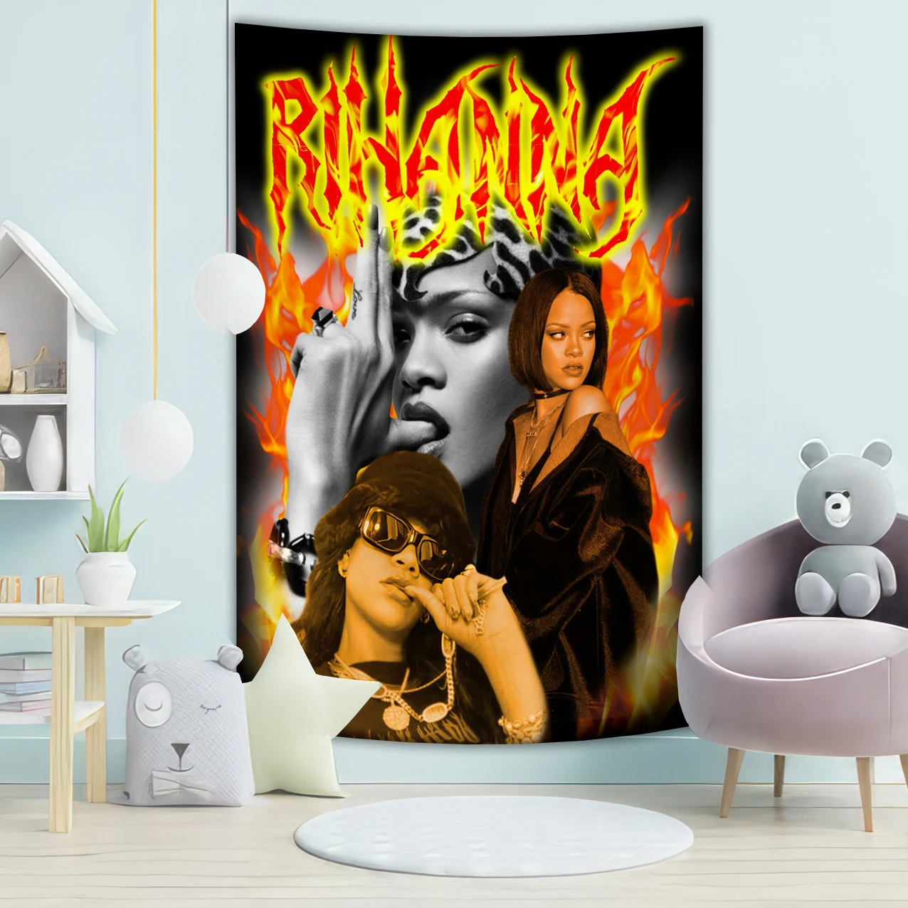 90x150cm  Female Singer Background Decorative Rihannas Tapestry Home Bedroom Wall Blanket Background Cloth