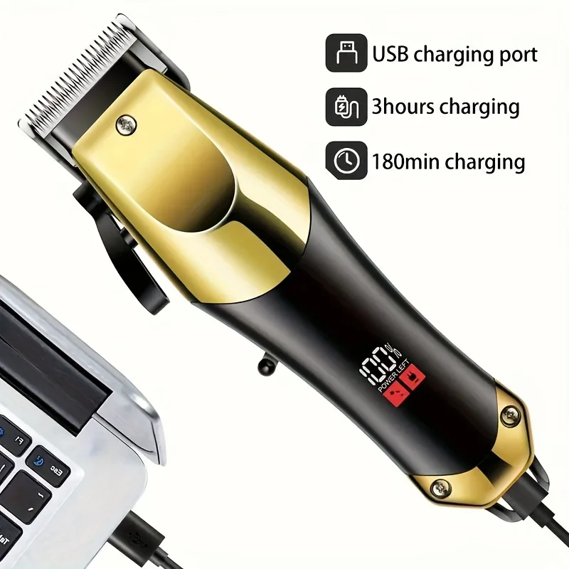 Men\'s Professional Hair Clipper, Hair Cutting Machine, USB Rechargeable Cordless Hair Clipper With LED Display, Festival Gift