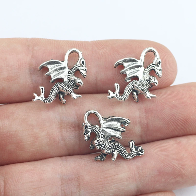 Newest 15Pcs 21*15mm Silver Color Alloy Vintage Dragon Charms Necklace Earring Pendant Accessory Charms For DIY Handcraft Making