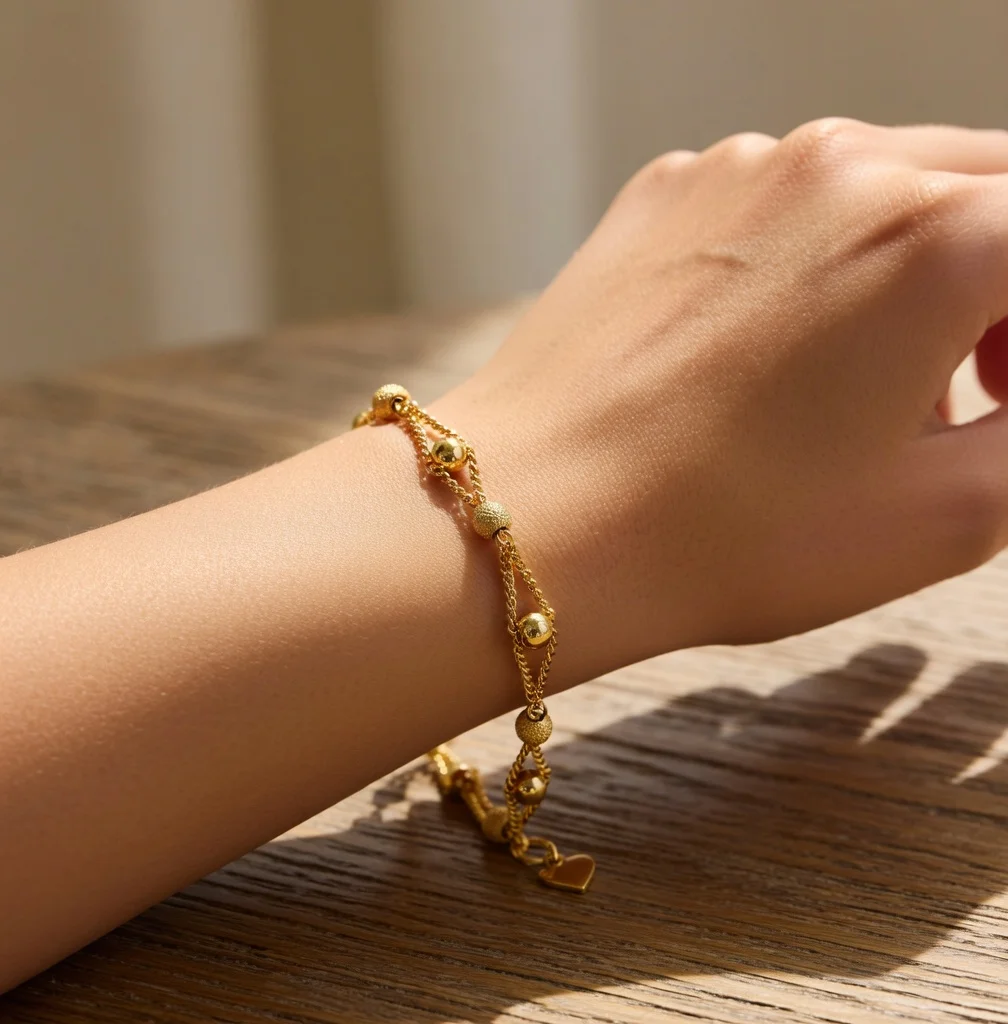 

Золотой браслет-цепочка с бусинами для женщин: элитный, легкий люкс, текстурированные бусины удачи, нишевый дизайн, модные ювелирные украшения, подчеркивающие темперамент