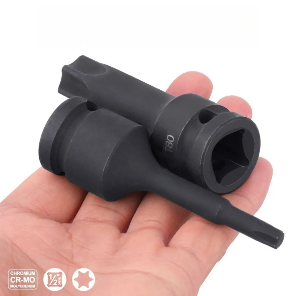 T20-T00 1/2Inch Impact Torx Bit Socket Set T25 T30 T40 T45 T50 T55 T60 T70 T80 T90 T100 Star Bit Sockets for Mechanical Repair