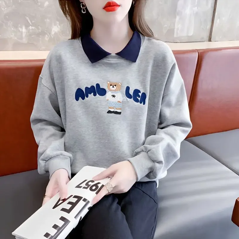 Women's Long Sleeve T-shirt Chic Hong Kong Style Petite Design Sensibility Fit Lazy Two-piece Illusion Sweatshirt Top Trendy