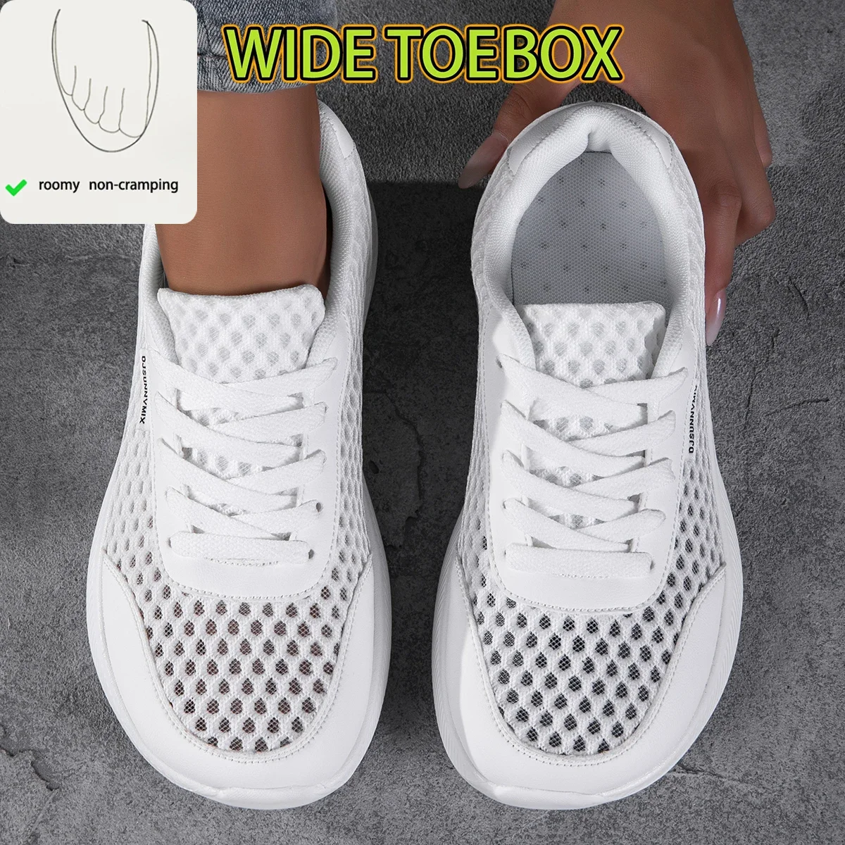 New Women Wide Feet Casual Shoes Fashion Summer Mesh Lace Floral Pattern Walking Sneakers Soft Breathable Black Female Footwear image 2
