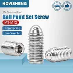 HOWSHENG 4-30pcs Hex Socket Ball Domed Point Set Screws M3 M4 M5 M8 M10 M12 Stainless Steel Spring Plunger Screw