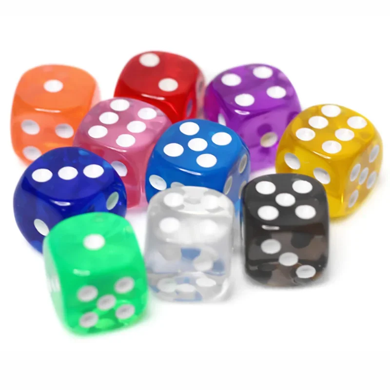 10PCS/Lot Filleted Corner Dice Set Colorful Transparent Acrylic 6 Sided Dice  Club/Party/Family Games