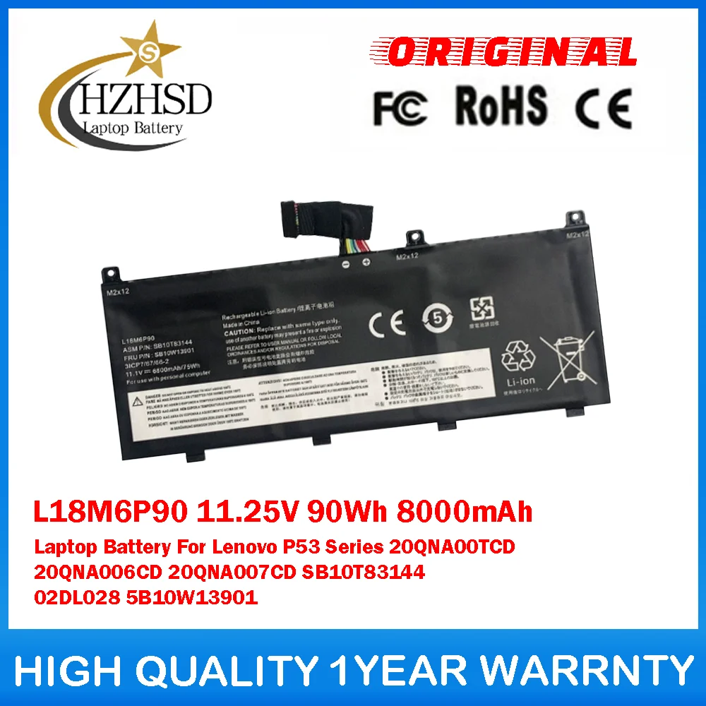

L18M6P90 11,25 В 90 Втч 8000 мАч Аккумулятор для ноутбука Lenovo P53 Series 20QNA00TCD 20QNA006CD 20QNA007CD SB10T83144 02DL028 5B10W13901