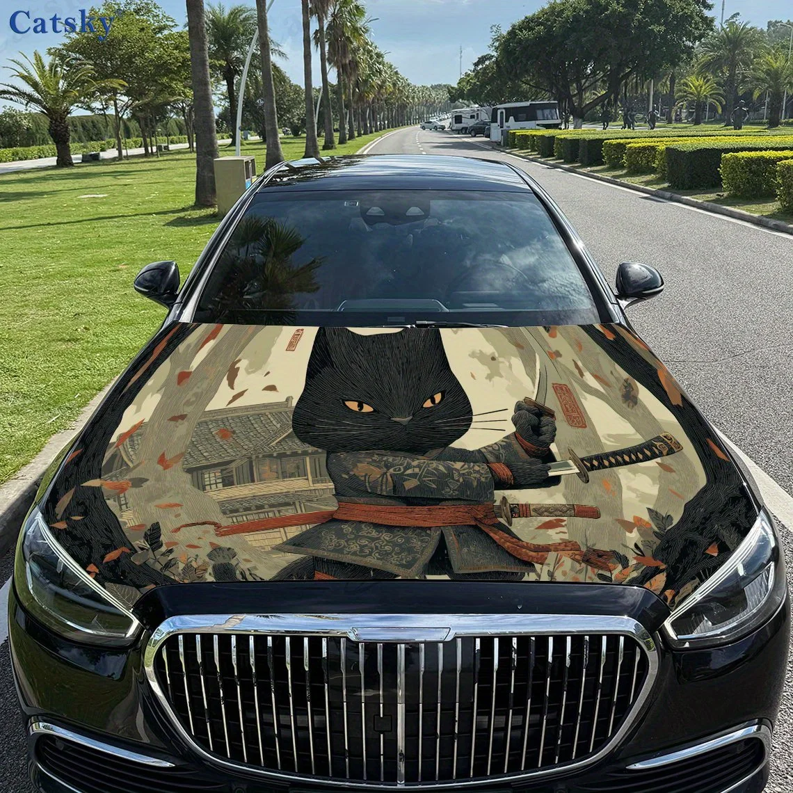 

Black Cat Warrior Print,car Hood Stickers,PVC Waterproof Self Adhesive Car Hood Sticker,car Hood Decoration Protection Stickers,