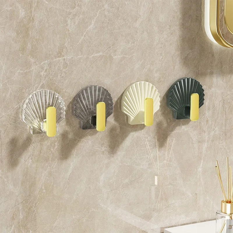 Household Non Perforated Shell Shaped Hook, Door Hanging Clothes Hook, Entrance Key Hook, Suitable For Bathroom And Kitchen