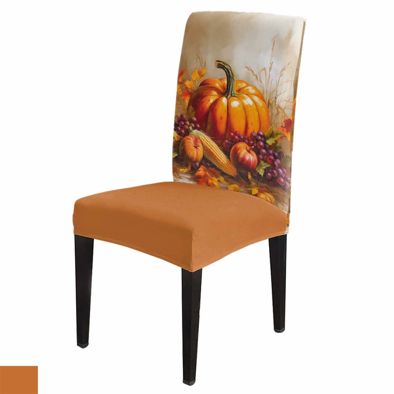 

Fall Pumpkin Corn Grapes Chair Cover for Dining Room Spandex Stretch Seat Cover for Wedding Banquet Party Seat Case